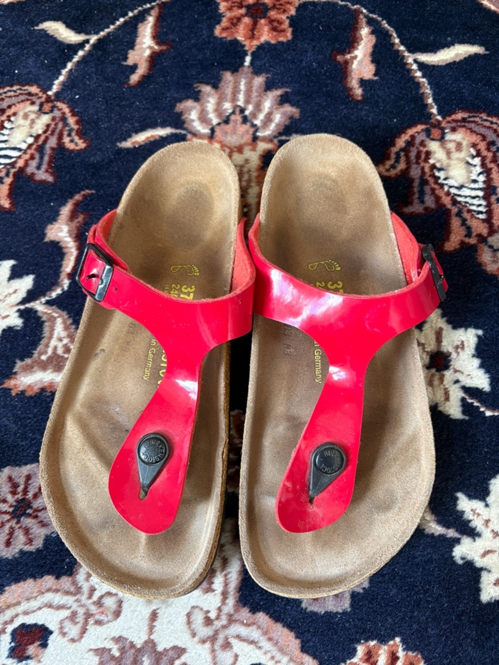 Birkenstock Red Patent Gizeh Thong Sandals